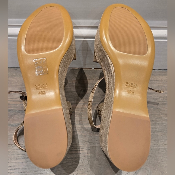 $990 Gucci Lady GG Canvas Beige Horsebit Platform Sandals EU 40.5 US 10.5 BNIB - Picture 7 of 7